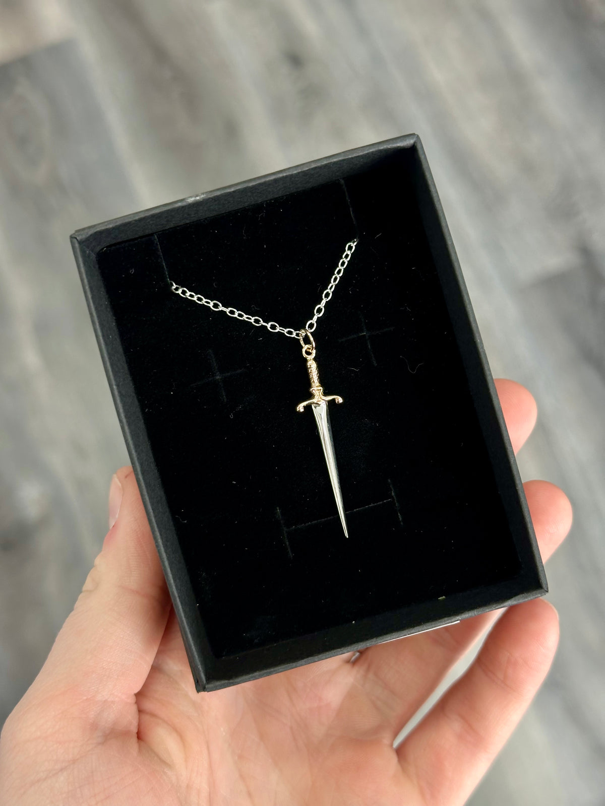 Sterling Silver Sword Necklace with Bronze Handle | 18 Inch