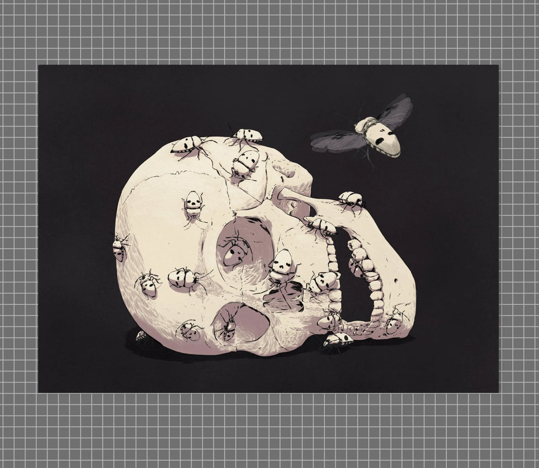 Resting Skull & Death Head Beetle Illustration - A3 Print