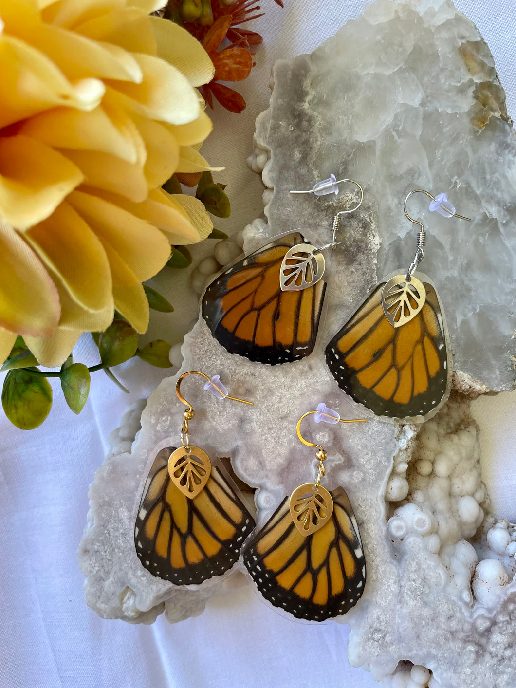 Real Monarch Danaus Plexippus Butterfly Hindwing Earrings