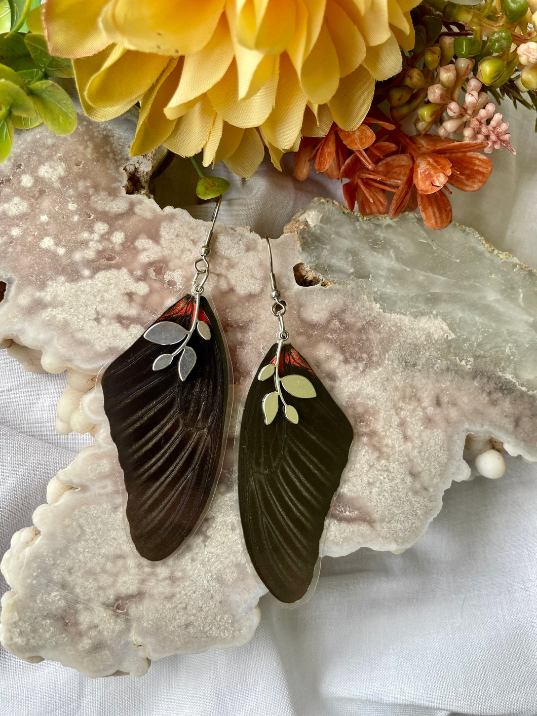 Real Scarlet Mormon Butterfly Forewing Earrings