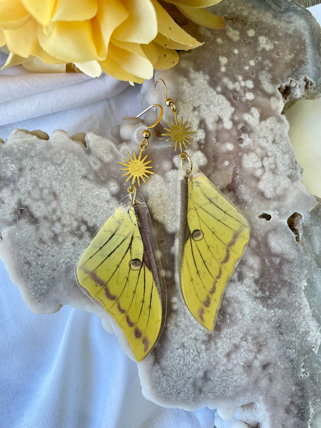Real Golden Moon Moth Forewing Earrings